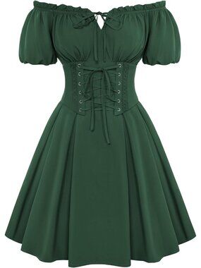 Women's Olive Renaissance Costume Corset Dress Mini Off Shoulder Fairy Dresses